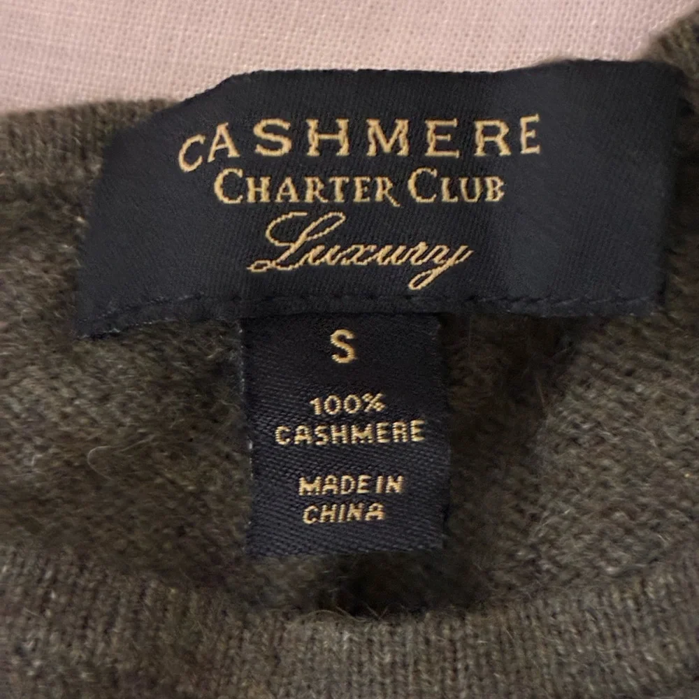 Charter Club | Green 100% cashmere crewneck ruffle sleeve luxury sweater